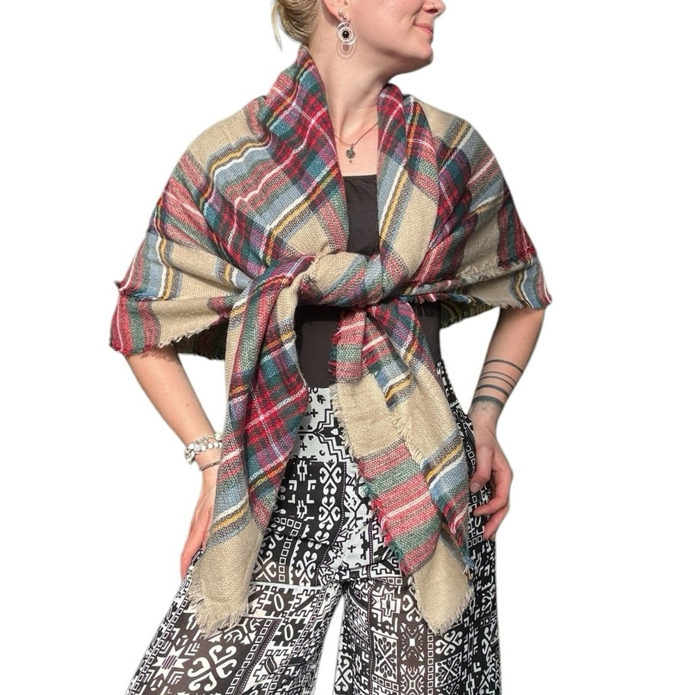 Soft plaid blanket scarf shawl accessory